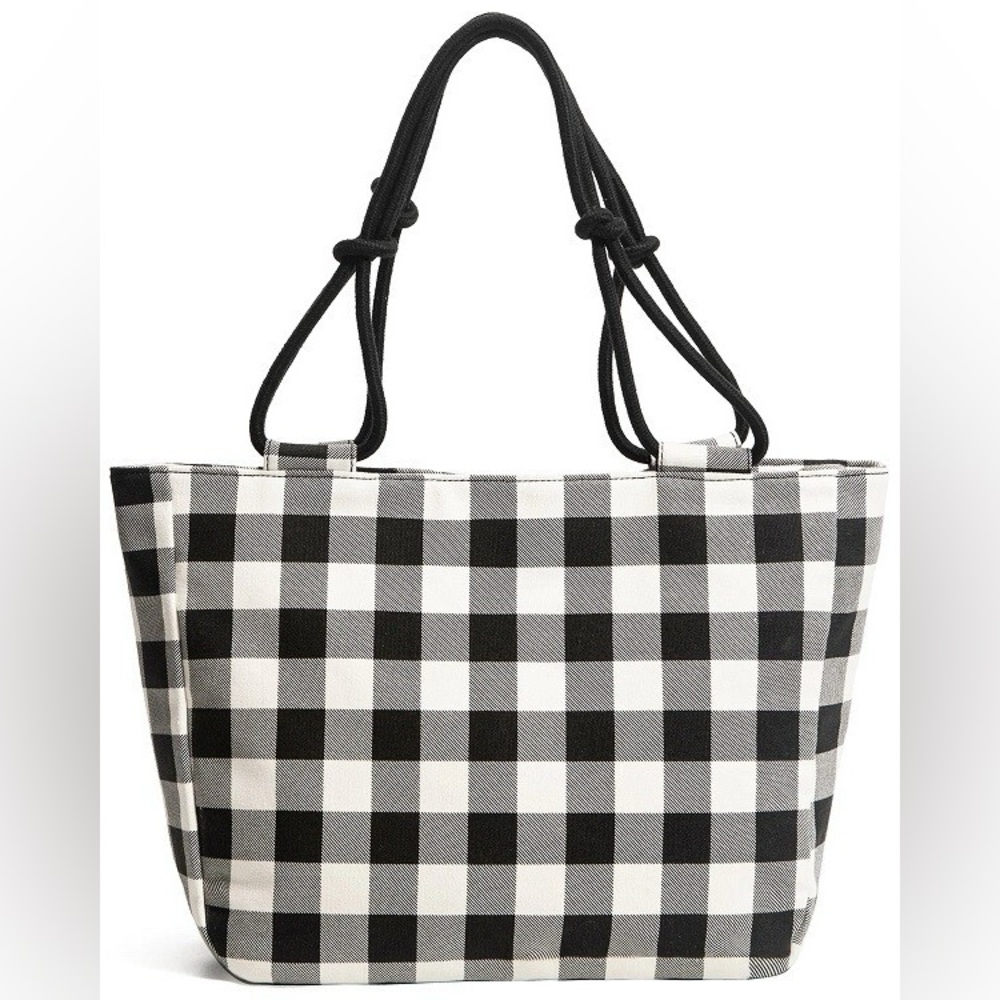 FARMHOUSE IS MY STYLE BLACK & WHITE BUFFALO PLAID BAG